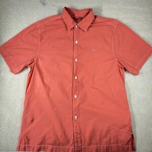 Tommy Bahama Mens Short Sleeve Button Down Shirt Coral Orange Cotton Medium